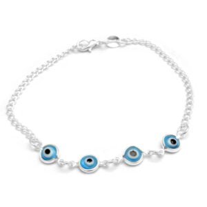 PULSERA OJO PROTECTOR CELESTE ACERO BLANCO 20 CM (P11115)