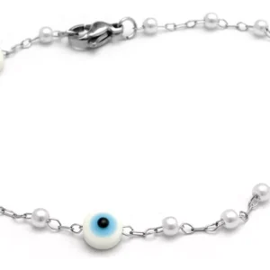 PULSERA OJO PROTECTOR PERLAS ACERO QUIRÚRGICO 18 CM (P41377)