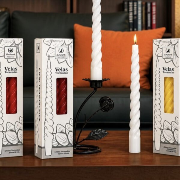 Vela torneada mediana 20 cm caja x6 unidad color Iluminarte