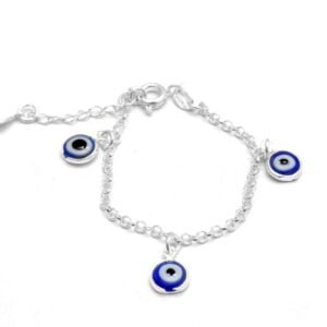 PULSERA CON DIJES OJO PROTECTOR ACERO BLANCO 15 CM (P15227)