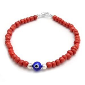 PULSERA OJO PROTECTOR CON MOSTACILLAS ROJAS (P27370)