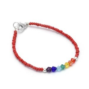 PULSERA CRISTAL ROJO 7 CHAKRAS 18 CM ACERO BLANCO (P35263)