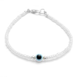 PULSERA OJO PROTECTOR CON PERLAS ACERO BLANCO 17 A 23 CM (P35305)