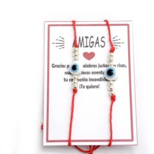 PULSERA HILO ROJO CON BOLITAS Y OJO PROTECTOR REGULABLE X 2 UNIDADES (P35380)