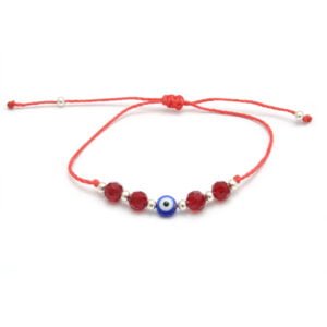 PULSERA HILO ROJO, CRISTAL ROJO Y OJO PROTECTOR REGULABLE (P35479)