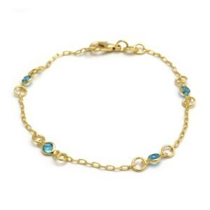 PULSERA CON STRASS CELESTE ACERO DORADO 18 CM (PP58194)