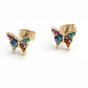 AROS MARIPOSA CON CUBIC MULTICOLOR ACERO DORADO (A28742)