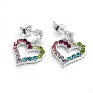 AROS CORAZON CON CUBIC MULTICOLOR ACERO BLANCO (A28430B)