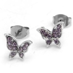 AROS MARIPOSA CON CUBIC ROSA ACERO BLANCO (A33133A)