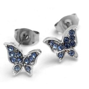 AROS MARIPOSA CON CUBIC CELESTE ACERO BLANCO (A33133C)