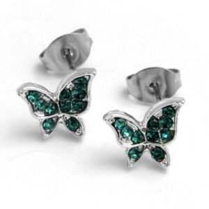 AROS MARIPOSA CON CUBIC VERDE ACERO BLANCO (A33133E)