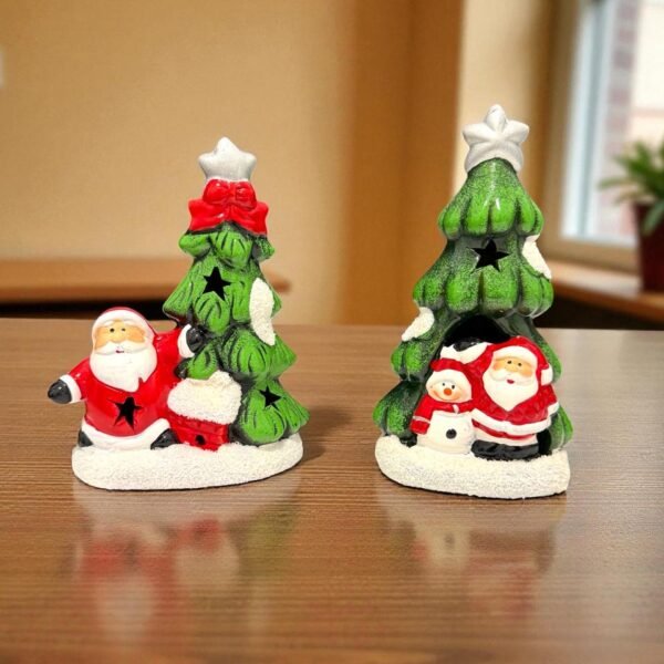 Papanoel y arbol navideño con luz led ceramica