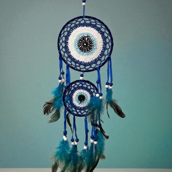Atrapasueños ojo turco tejido con plumas doble 60 cm