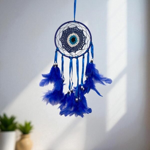 Atrapasueños ojo turco tejido con plumas simple 32 cm