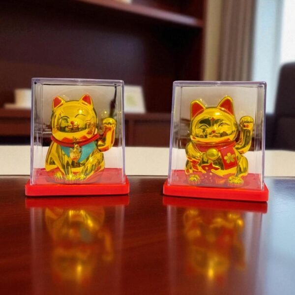 Gato de la fortuna mini caja cristal dorado 6,5 cm