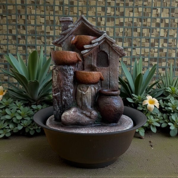 Fuente de agua casa vasija con  led 27 cm