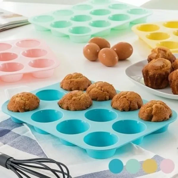 Molde silicona goma horno muffins cupcakes X12 Reposteria