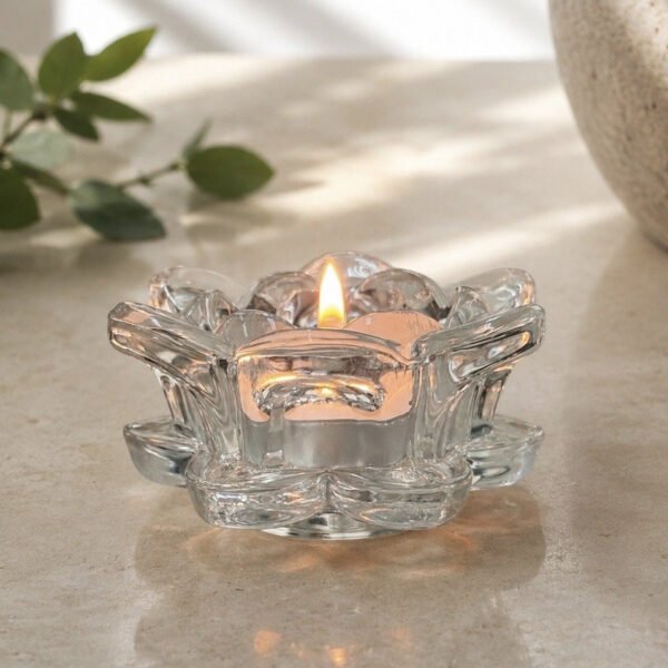 Porta vela cristal flor 9x4 cm