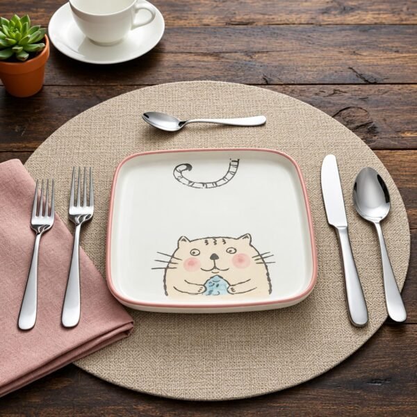 Plato gatito blanco cuadrado ceramica