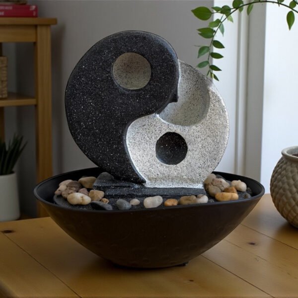 Fuente de agua ying yang con led 21.5 cm